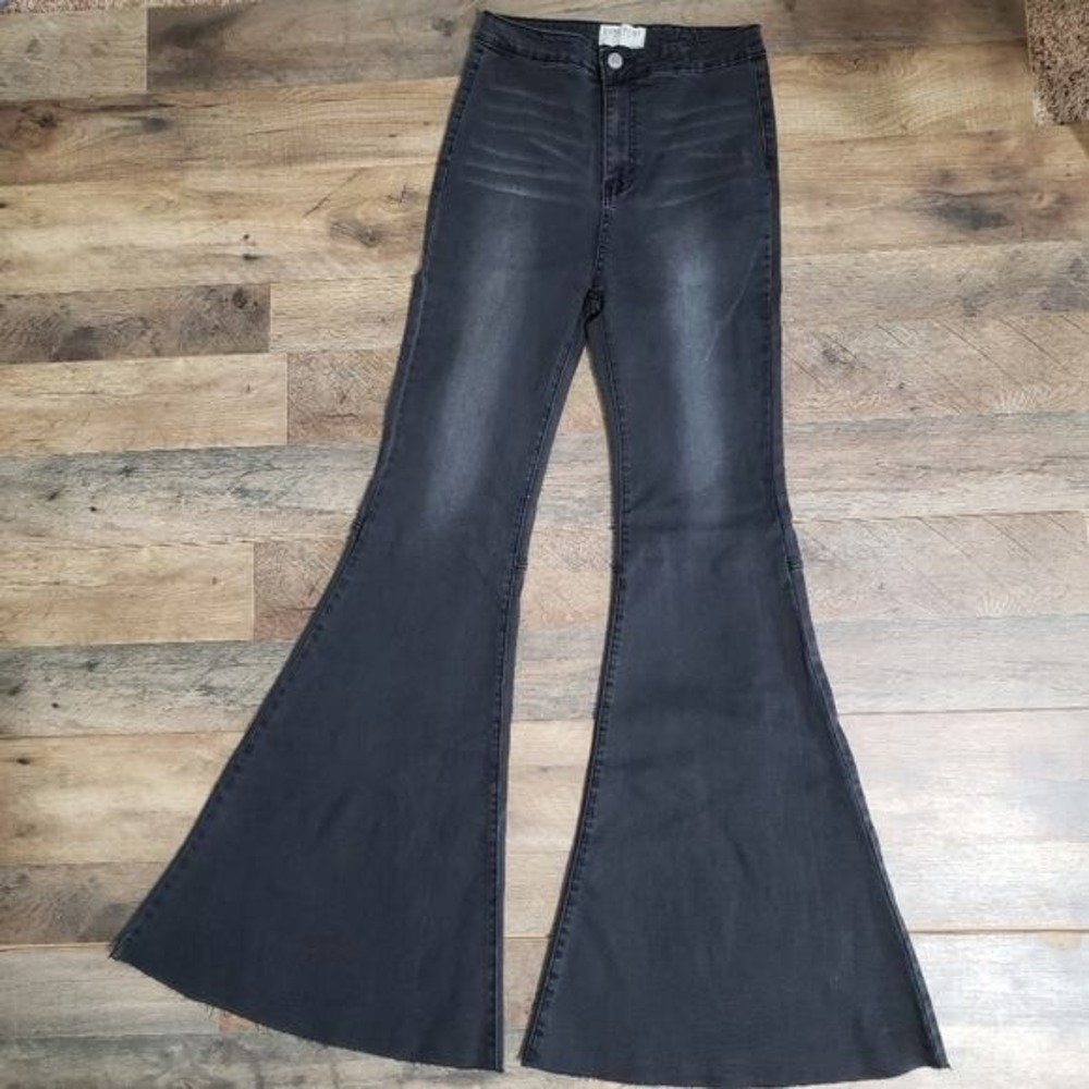 Blank Paige High Waisted Extreme Bell‎ Bottom Flare Jeans Faded Black Boho